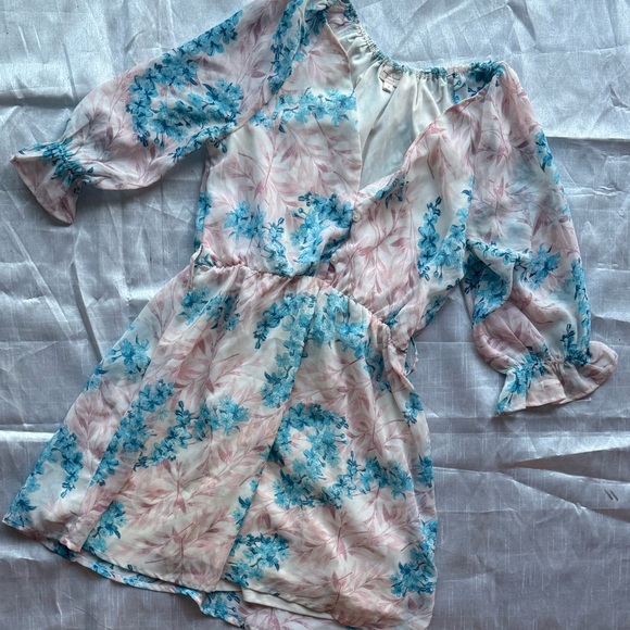 Floral Print Dress in Blue and Pink - Picture 2 of 3